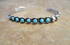 OLD 1930's Fred Harvey Era Zuni INDIAN HANDMADE Coin Silver Turquoise Bracelet - Additional view 8