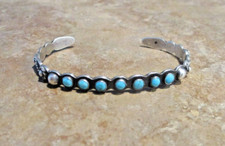OLD 1930's Fred Harvey Era Zuni INDIAN HANDMADE Coin Silver Turquoise Bracelet