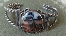 Fred Harvey Era Native American Navajo Petrified Wood Coin Silver Bracelet - Additional view 1
