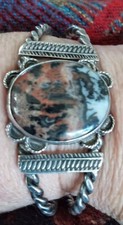 Fred Harvey Era Native American Navajo Petrified Wood Coin Silver Bracelet - Additional view 11