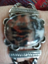 Fred Harvey Era Native American Navajo Petrified Wood Coin Silver Bracelet - Additional view 12