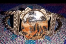 Fred Harvey Era Native American Navajo Petrified Wood Coin Silver Bracelet - Additional view 3