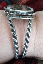 Fred Harvey Era Native American Navajo Petrified Wood Coin Silver Bracelet - Additional view 7