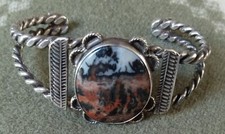 Fred Harvey Era Native American Navajo Petrified Wood Coin Silver Bracelet - Additional view 10