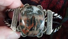 Fred Harvey Era Native American Navajo Petrified Wood Coin Silver Bracelet