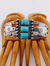 Vtg Maisel's Fred Harvey Era Navajo Sterl Silver Turquoise Thunderbird Cuff 6⅜