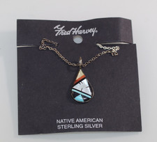 New Vintage Fred Harvey Delicate small pendant necklace inlay