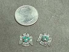 Sterling Silver Thunderbird Turquoise Charm Pendant Set Fred Harvey Era - Additional view 1