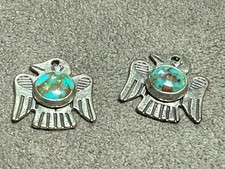 Sterling Silver Thunderbird Turquoise Charm Pendant Set Fred Harvey Era