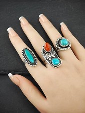 Fred Harvey Era Block Turquoise Sterling Silver Ring Size 6 3/4 - Additional view 1