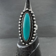 Fred Harvey Era Block Turquoise Sterling Silver Ring Size 6 3/4 - Additional view 2