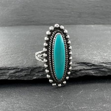 Fred Harvey Era Block Turquoise Sterling Silver Ring Size 6 3/4 - Additional view 4