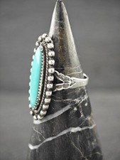 Fred Harvey Era Block Turquoise Sterling Silver Ring Size 6 3/4 - Additional view 7