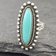 Fred Harvey Era Block Turquoise Sterling Silver Ring Size 6 3/4