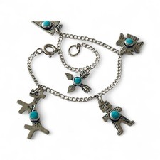 Old Pawn Sterling Turquoise Native American Fred Harvey Era Navajo Bracelet 7”