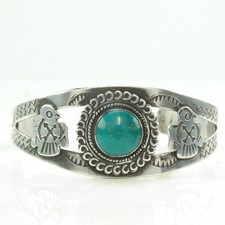 Native American Fred Harvey Era Turquoise Bird Cuff Sterling Silver Bracelet