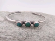 Tiny Vtg Fred Harvey Era Sterling Silver Turquoise Baby Cuff Bracelet Gift