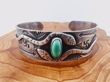 Exceptional Old Fred Harvey Era Silver Turquoise Bracelet Snake Whirling Log 6⅞ - Additional view 1