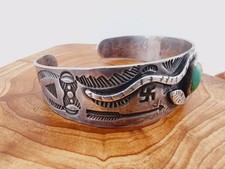 Exceptional Old Fred Harvey Era Silver Turquoise Bracelet Snake Whirling Log 6⅞ - Additional view 2
