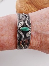 Exceptional Old Fred Harvey Era Silver Turquoise Bracelet Snake Whirling Log 6⅞ - Additional view 10