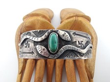 Exceptional Old Fred Harvey Era Silver Turquoise Bracelet Snake Whirling Log 6⅞