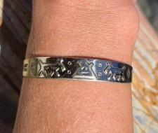 VTG Fred Harvey Style Stamped Bell Trading Post Nickel Silver Cuff Bracelet