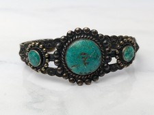Fred Harvey Era Blue Turquoise Cuff Sterling Silver Bracelet - Additional view 1
