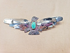 Vintage Fred Harvey Era Native American Silver Turquoise Thunderbird Brooch 3.5