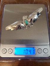 Vintage Fred Harvey Era Native American Silver Turquoise Thunderbird Brooch 3.5