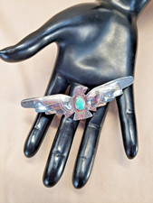 Vintage Fred Harvey Era Native American Silver Turquoise Thunderbird Brooch 3.5