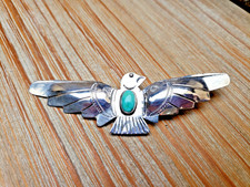Vintage Fred Harvey Era Native American Silver Turquoise Thunderbird Brooch 3.5