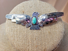 Vintage Fred Harvey Era Native American Silver Turquoise Thunderbird Brooch 3.5