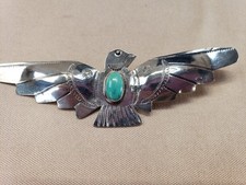 Vintage Fred Harvey Era Native American Silver Turquoise Thunderbird Brooch 3.5