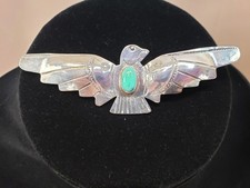 Vintage Fred Harvey Era Native American Silver Turquoise Thunderbird Brooch 3.5"