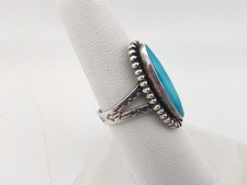 Vintage Fred Harvey Era Navajo Turquoise Sterling Silver Stamped Ring Sz 7½ - Additional view 1