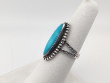 Vintage Fred Harvey Era Navajo Turquoise Sterling Silver Stamped Ring Sz 7½ - Additional view 2