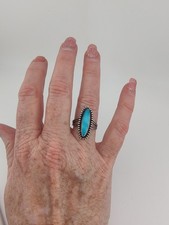 Vintage Fred Harvey Era Navajo Turquoise Sterling Silver Stamped Ring Sz 7½ - Additional view 5