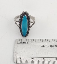 Vintage Fred Harvey Era Navajo Turquoise Sterling Silver Stamped Ring Sz 7½ - Additional view 6
