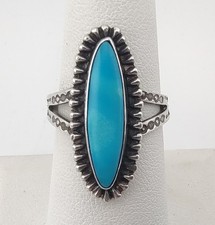 Vintage Fred Harvey Era Navajo Turquoise Sterling Silver Stamped Ring Sz 7½