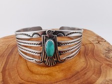 Vtg Fred Harvey Era Navajo Sterl Silver Turquoise Thunderbird Bracelet Sz 6¼ - Additional view 1