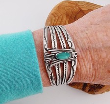 Vtg Fred Harvey Era Navajo Sterl Silver Turquoise Thunderbird Bracelet Sz 6¼ - Additional view 9