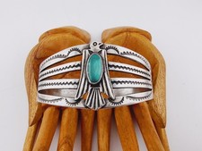 Vtg Fred Harvey Era Navajo Sterl Silver Turquoise Thunderbird Bracelet Sz 6¼