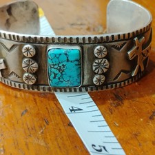 Early Fred Harvey Era NAVAJO Spiderweb TURQUOISE Sterling DOG Cuff Bracelet - Additional view 10