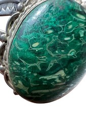 Navajo Fred Harvey Era Cuff Bracelet W/Huge Green Jasper Cabochon Sterling 7” - Additional view 1