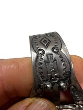 Navajo Fred Harvey Era Cuff Bracelet W/Huge Green Jasper Cabochon Sterling 7” - Additional view 3