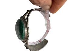 Navajo Fred Harvey Era Cuff Bracelet W/Huge Green Jasper Cabochon Sterling 7” - Additional view 5