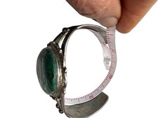 Navajo Fred Harvey Era Cuff Bracelet W/Huge Green Jasper Cabochon Sterling 7” - Additional view 6
