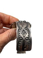 Navajo Fred Harvey Era Cuff Bracelet W/Huge Green Jasper Cabochon Sterling 7” - Additional view 9