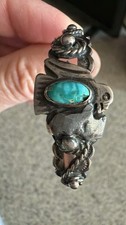VTG Fred Harvey Era Navajo Double Thunderbird Turquoise Cuff Sterling Bracelet - Additional view 6
