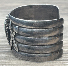 Fred Harvey Era Sterling 925 Turquoise Crossed Arrows Wide Ribbed Cuff 70g Heavy - Additional view 1